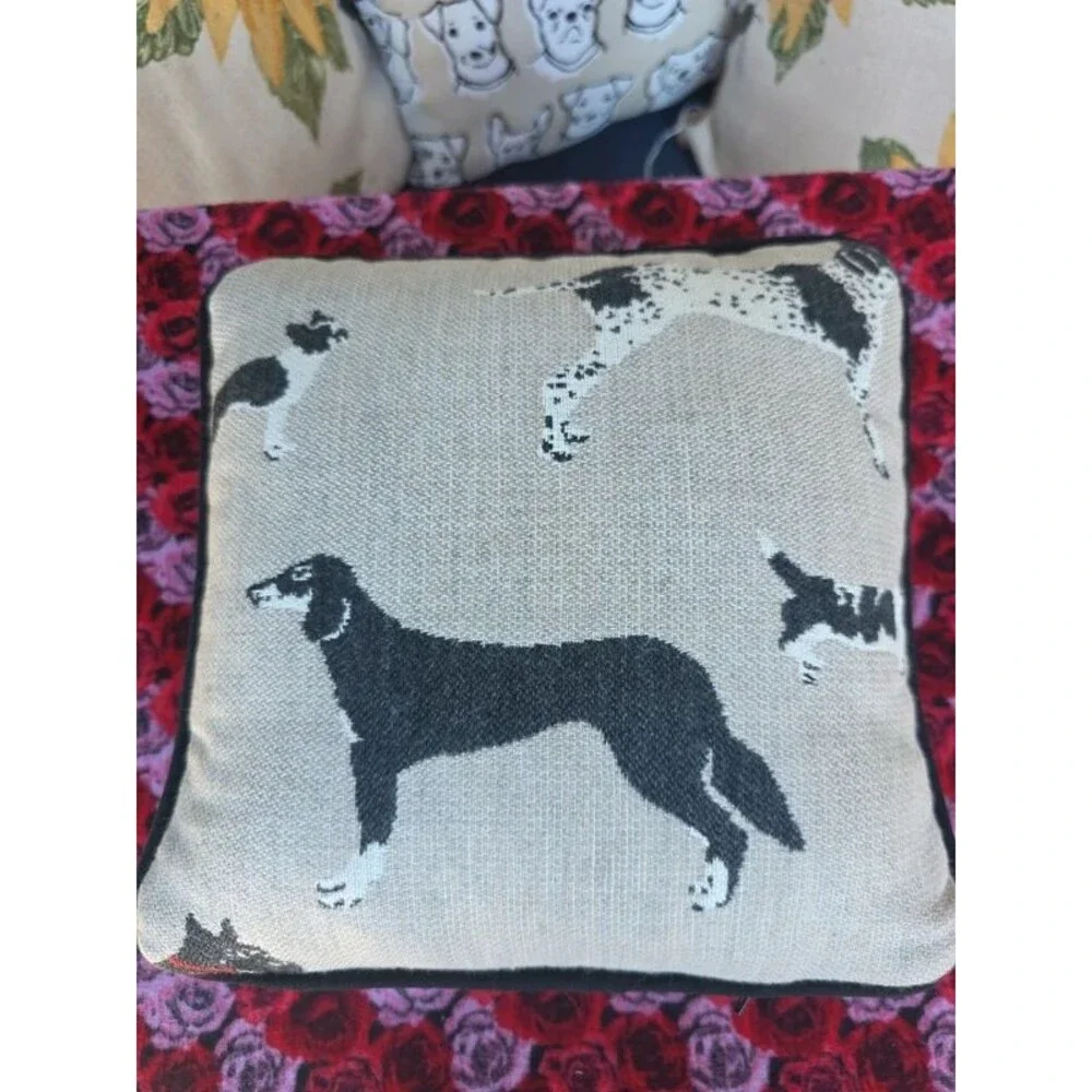 Vintage Tapestry Dog Print Small Accent Throw Pillow 9x9